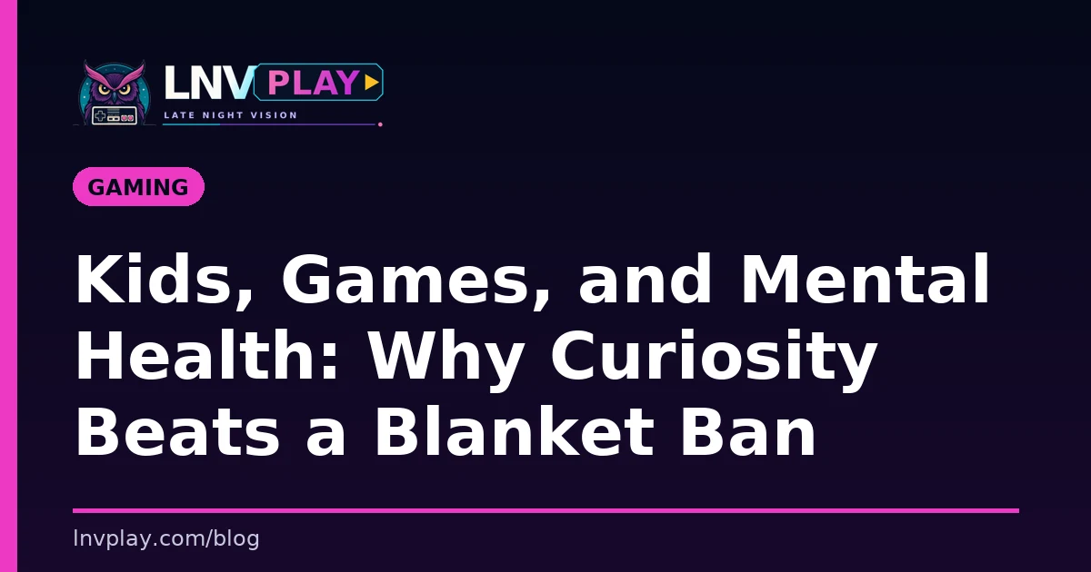 Title card showing the post title about kids, games, and mental health.